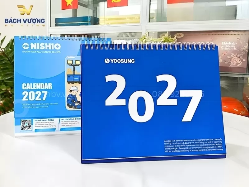 Lịch để b&agrave;n thiết kế theo y&ecirc;u cầu mới nhất 2027 tại B&aacute;ch Vượng Printing