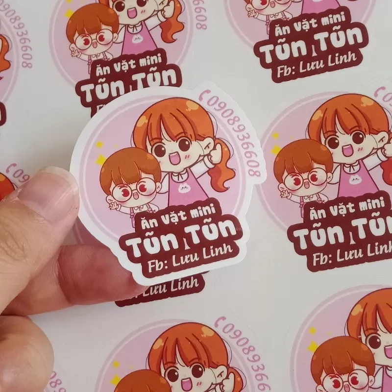 Tem nh&atilde;n decal giấy đồ ăn vặt Tũn Tũn