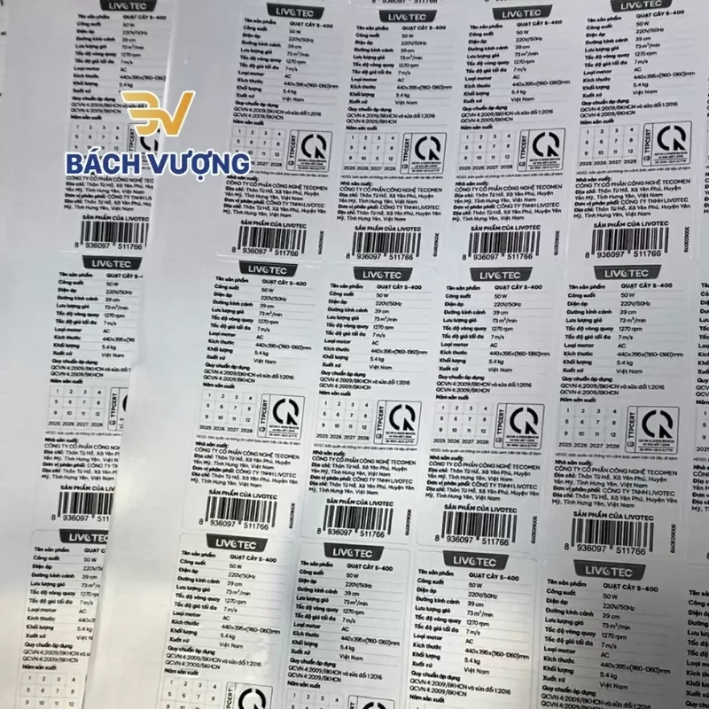 Tem nh&atilde;n phụ được in tr&ecirc;n decal xi bạc 
