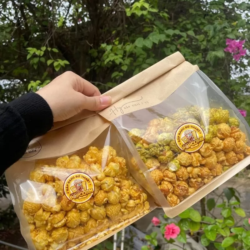 Tem nh&atilde;n decal giấy in cho sản phẩm bắp rang 