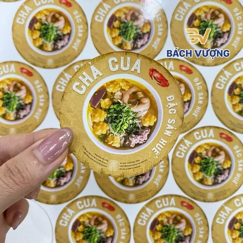Decal giấy in tem nh&atilde;n cho bao b&igrave; chả cua 