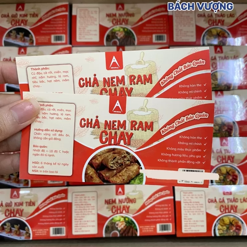 Tem nh&atilde;n d&aacute;n được in ấn cho đồ ăn chay 