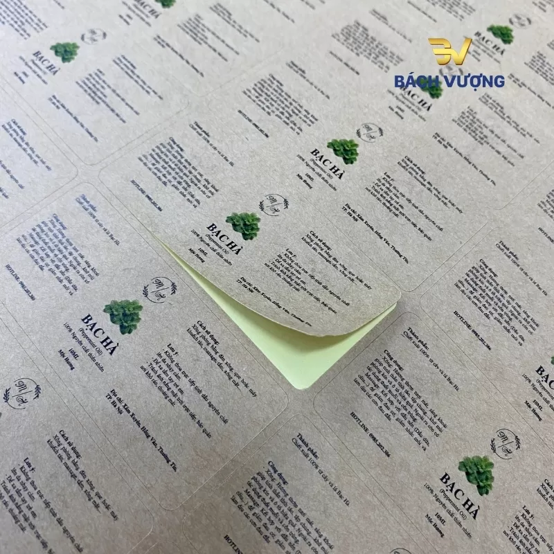 In tem nh&atilde;n decal giấy kraft sản phẩm bạc h&agrave;