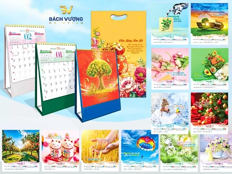 mẫu lịch để b&agrave;n 2027 cao cấp với chủ đề tổng h&ograve;a về cuộc sống tươi đẹp, sự thịnh vượng v&agrave; may mắn