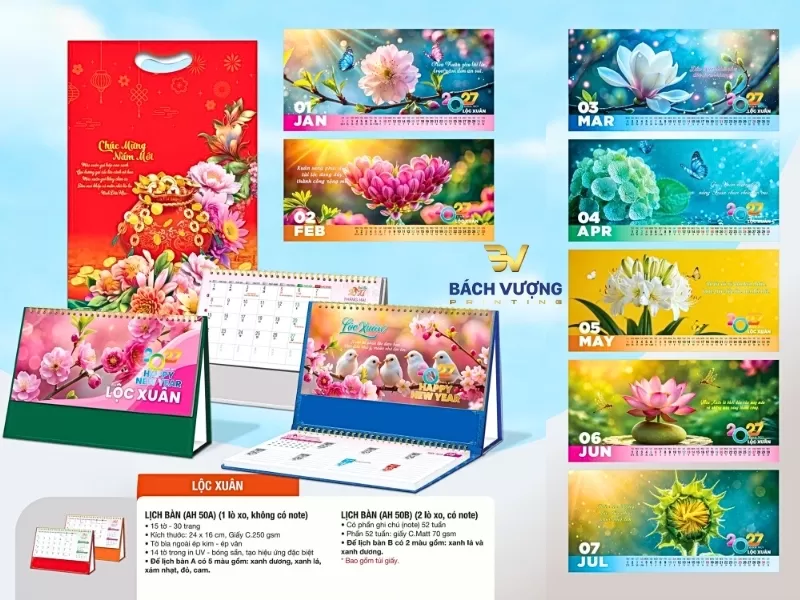 mẫu lịch để b&agrave;n 2027 mang phong c&aacute;ch tươi mới, tr&agrave;n đầy năng lượng tươi trẻ với chủ đề &yacute; nghĩa Lộc Xu&acirc;n