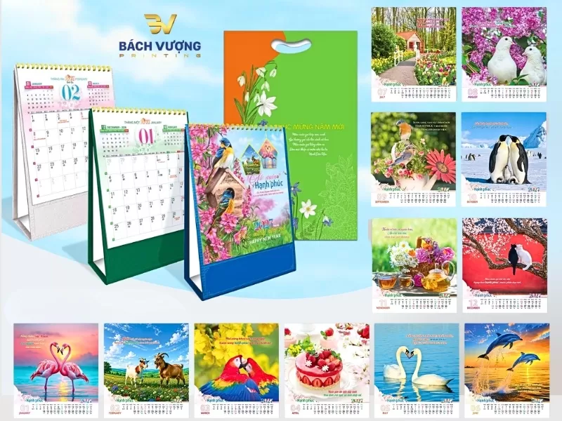 mẫu lịch để b&agrave;n 2027 mang phong c&aacute;ch tươi s&aacute;ng, rực rỡ với chủ đề Hạnh Ph&uacute;c