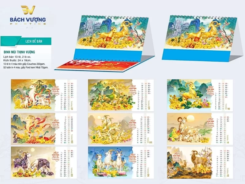 mẫu lịch để b&agrave;n 2027 thiết kế cho năm mới Đinh M&ugrave;i mang chủ đề Đinh M&ugrave;i Thịnh Vượng