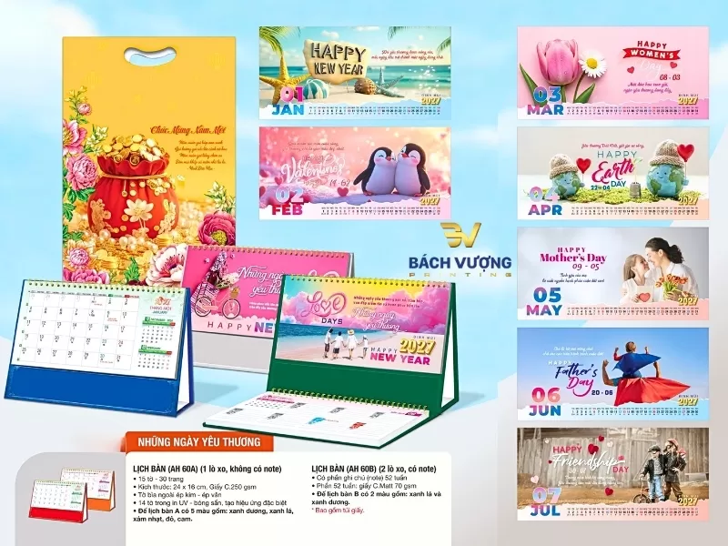 mẫu lịch để b&agrave;n 2027 với chủ đề v&ocirc; c&ugrave;ng ấm &aacute;p v&agrave; gi&agrave;u cảm x&uacute;c t&ocirc;n vinh những ng&agrave;y lễ trong năm