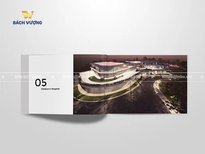 mẫu catalogue bất động sản giới thiệu dự &aacute;n c&ocirc;ng tr&igrave;nh c&ocirc;ng cộng & bệnh viện sử dụng ảnh phối cảnh 3D g&oacute;c rộng to&agrave;n cảnh dự &aacute;n v&agrave;o buổi tối