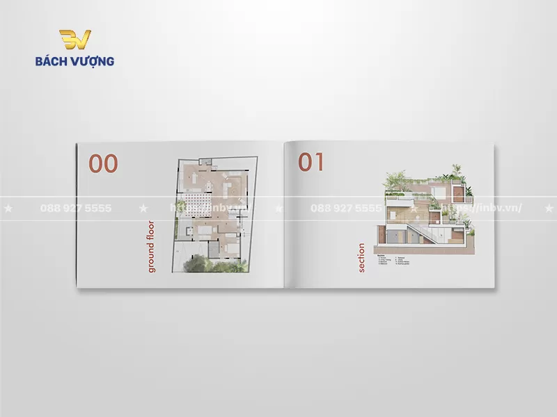 mẫu catalogue bất động sản tr&igrave;nh b&agrave;y mặt bằng tầng trệt v&agrave; mặt cắt c&ocirc;ng tr&igrave;nh xanh