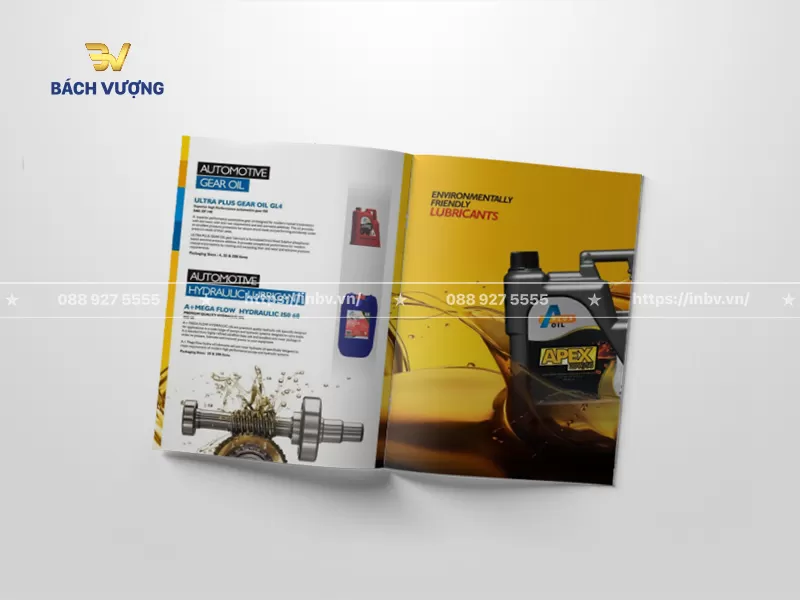 Thiết kế trang mẫu catalogue dầu nhớt & chất b&ocirc;i trơn c&ocirc;ng nghiệp tr&igrave;nh b&agrave;y thống số kỹ thuật chi tiết k&egrave;m h&igrave;nh ảnh đồ họa can dầu & d&ograve;ng chảy dầu tr&ecirc;n nền v&agrave;ng đen nổi bật