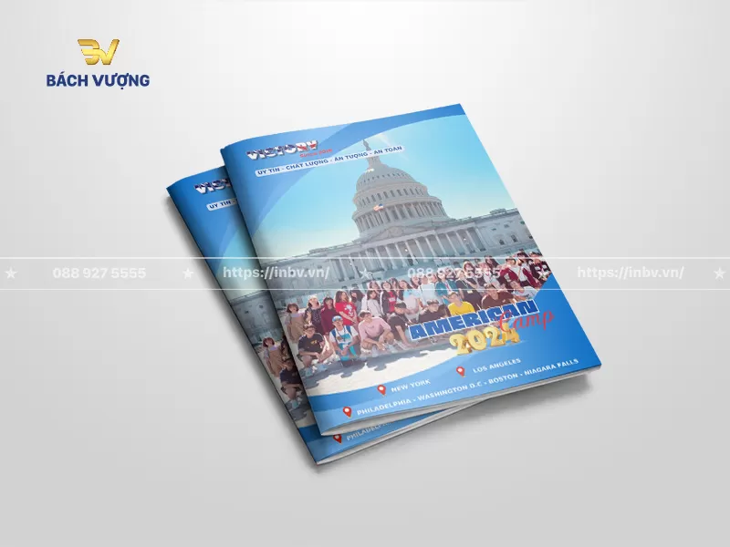 mẫu catalogue du lịch h&egrave; Mỹ v&agrave; chương tr&igrave;nh trại h&egrave; quốc tế tone xanh dương tươi s&aacute;ng & h&igrave;nh ảnh t&ograve;a nh&agrave; điện capitol tr&aacute;ng lệ