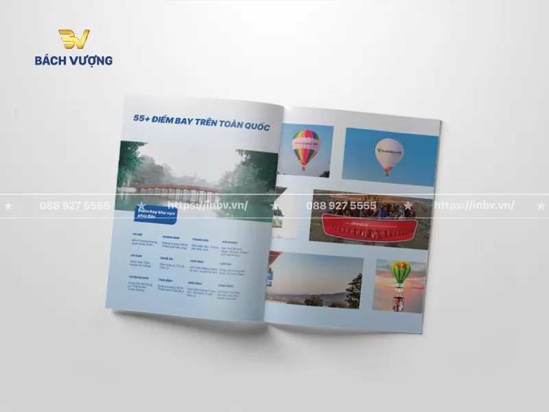 Trang nội dung mẫu catalogue du lịch liệt k&ecirc; danh s&aacute;ch c&aacute;c điểm bay khinh kh&iacute; cầu c&ugrave;ng h&igrave;nh ảnh thực tế sống động