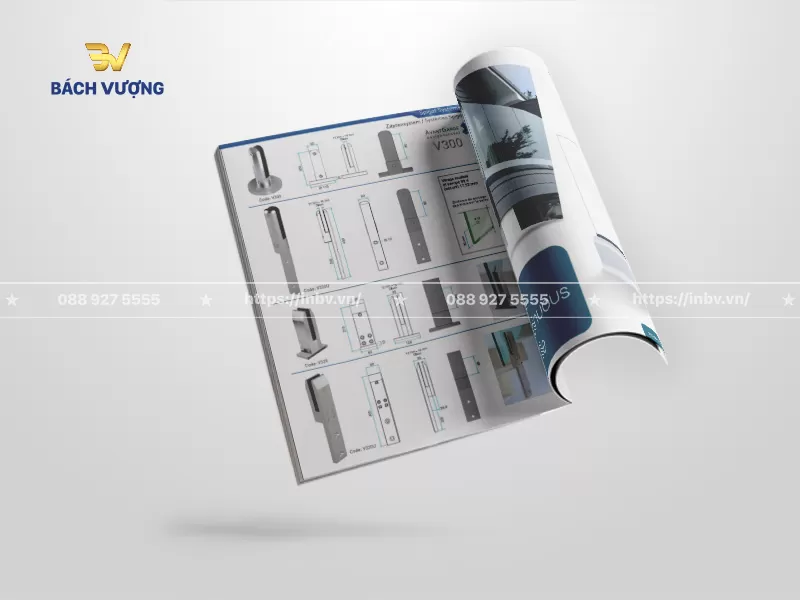 Trang nội dung mẫu catalogue nh&ocirc;m k&iacute;nh hiển thị chi tiết c&aacute;c mẫu m&atilde; ch&acirc;n trụ kẹp k&iacute;nh cường lực bằng inox cao cấp, đi k&egrave;m bản vẽ kỹ thuật chi tiết về k&iacute;ch thước v&agrave; mặt cắt