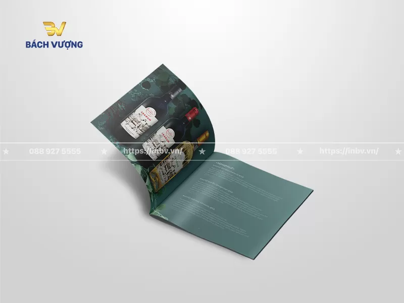 Mẫu catalogue rượu khổ ngang tone xanh ngọc giới thiệu bộ sưu tập vang với đoạn giới thiệu sử dụng ph&ocirc;ng chữ kh&ocirc;ng ch&acirc;n thanh lịch