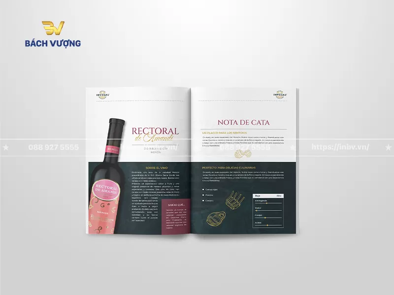 mẫu catalogue rượu thiết kế trang ghi ch&uacute; nếm thử v&agrave; kết hợp ẩm thực đi k&egrave;m cung cấp th&ocirc;ng tin chi tiết về hương vị, k&egrave;m biểu đồ thanh trượt đ&aacute;nh gi&aacute; độ ch&aacute;t, ngọt, đậm đ&agrave;