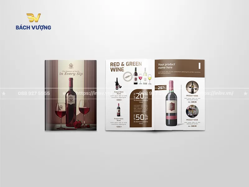 mẫu catalogue rượu vang phối cảnh trang b&igrave;a & trang nội dung giới thiệu đa dạng d&ograve;ng sản phẩm k&egrave;m ưu đ&atilde;i giảm gi&aacute;