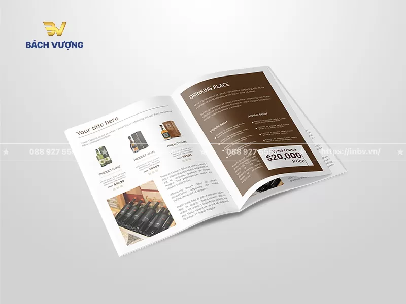 Thiết kế danh mục sản phẩm & bảng gi&aacute; mẫu catalogue rượu chưa h&igrave;nh ảnh c&aacute;c chai rượu & hộp đựng sang trọng