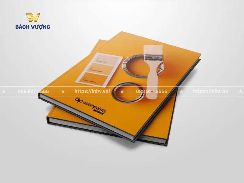 mẫu catalogue sơn thiết kế b&igrave;a cứng tone cam nổi bật