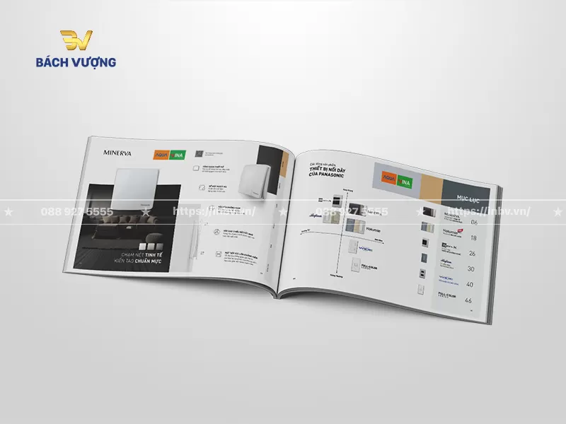 Thiết kế trang ruột c&ocirc;ng tắc trong mẫu catalogue thiết bị điện nổi bật thiết kế tr&agrave;n viền hiện đại, bề mặt mịn mượt v&agrave; g&oacute;c tắt bật nhỏ