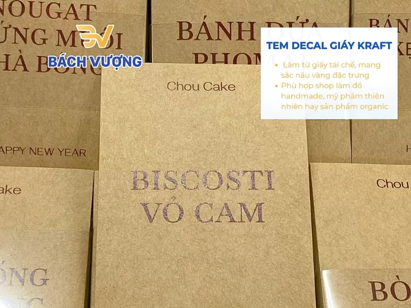 Mẫu tem decal giấy kraft m&agrave;u n&acirc;u in nh&atilde;n m&aacute;c thực phẩm handmade