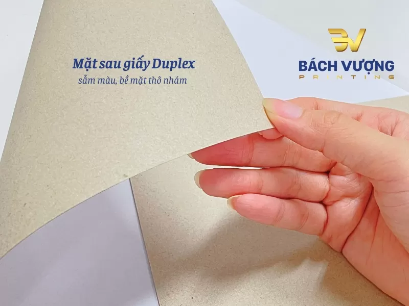 Đặc điểm mặt sau th&ocirc; nh&aacute;m sẫm m&agrave;u của chất liệu giấy Duplex