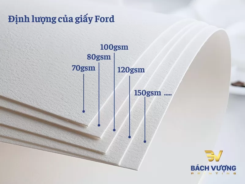 C&aacute;c định lượng của giấy Ford - định lượng gsm c&agrave;ng lớn th&igrave; tờ giấy c&agrave;ng d&agrave;y dặn, cứng c&aacute;p v&agrave; c&oacute; độ chắn s&aacute;ng tốt hơn