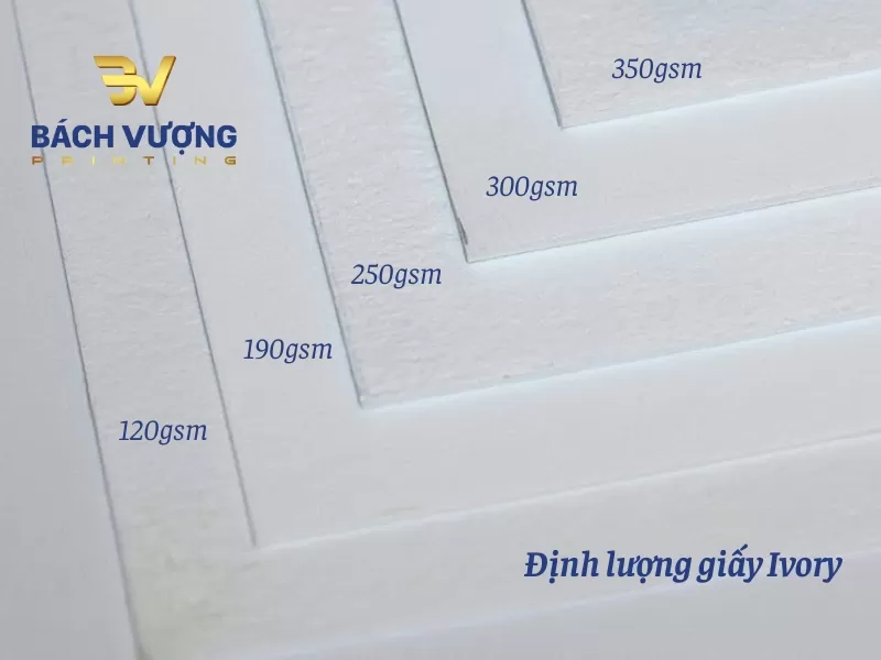 Bảng th&ocirc;ng số định lượng c&aacute;c loại giấy Ivory chuy&ecirc;n dụng