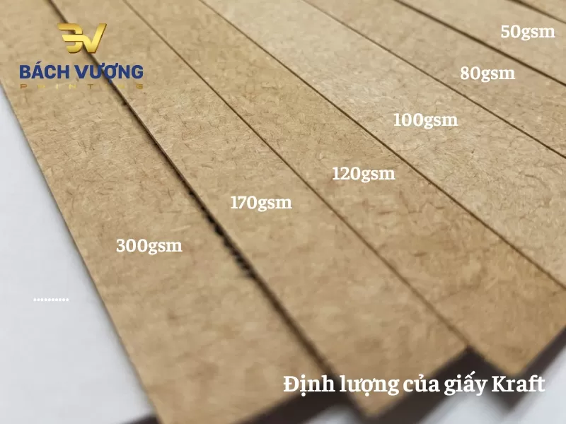 C&aacute;c dải định lượng của giấy Kraft - định lượng gsm c&agrave;ng cao, ph&ocirc;i giấy c&agrave;ng d&agrave;y dặn, cứng c&aacute;p v&agrave; chịu lực tốt